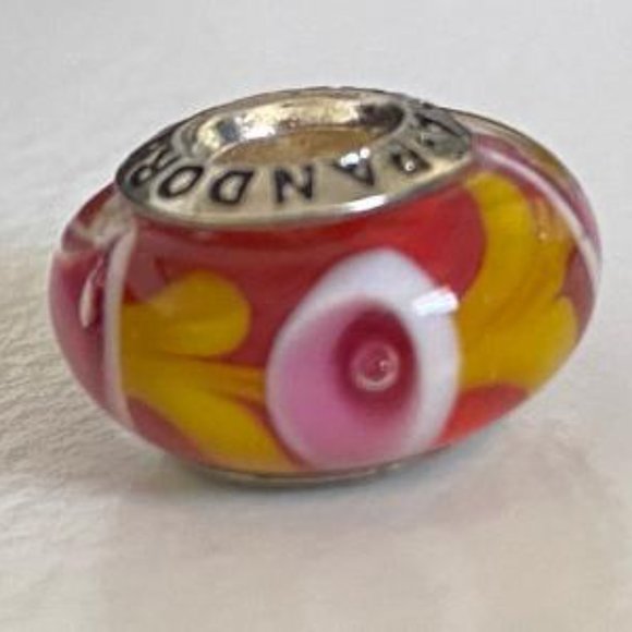 PANDORA Silver 925 ALE Murano Glass Screw Core Pink, Yellow, Red  Flower Blossom - Picture 8 of 8
